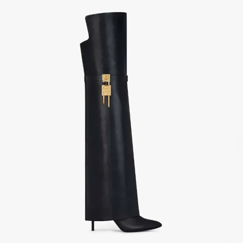 Givenchy Women Shark Lock Stiletto Over-the-knee Boots in Leather-Black