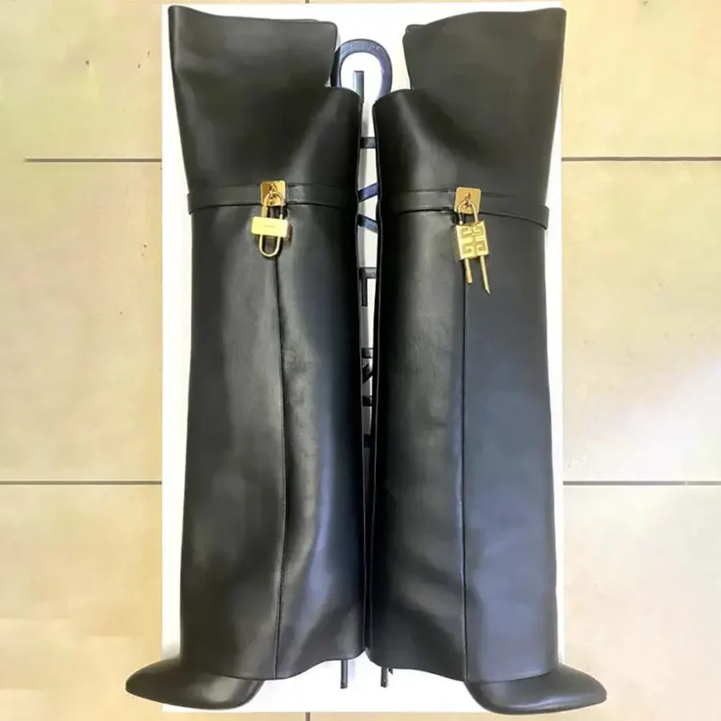 Givenchy Women Shark Lock Stiletto Over-the-knee Boots in Leather-Black