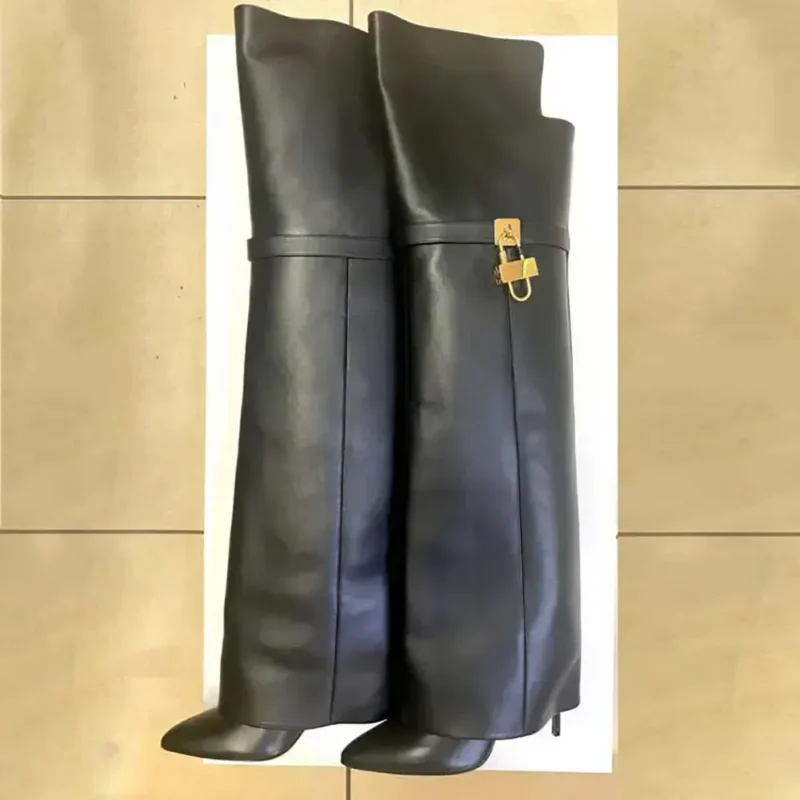 Givenchy Women Shark Lock Stiletto Over-the-knee Boots in Leather-Black