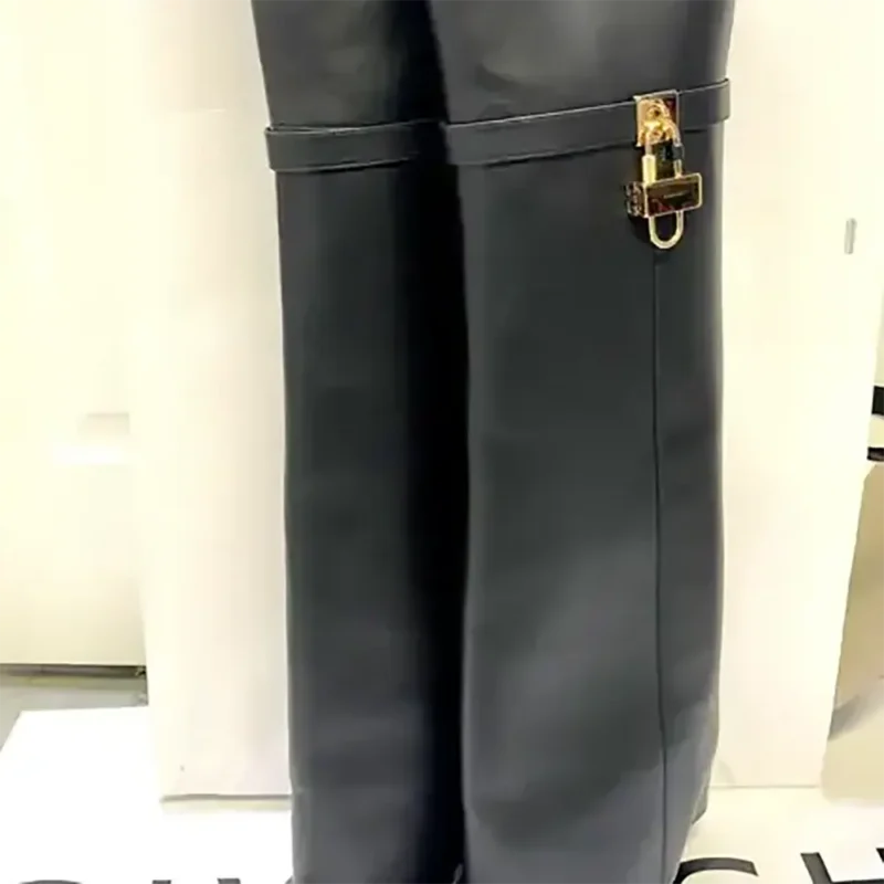 Givenchy Women Shark Lock Stiletto Over-the-knee Boots in Leather-Black