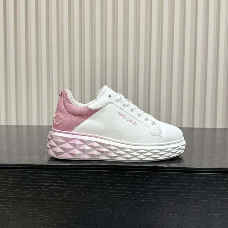 Jimmy Choo Women Diamond Maxi/F II White & Rose Nappa Leather Glitter Trainers