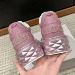 Jimmy Choo Women Diamond Maxi/F II White & Rose Nappa Leather Glitter Trainers