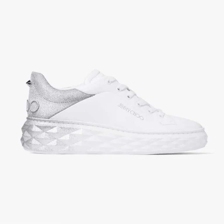 Jimmy Choo Women Diamond Maxi/F II White & Silver Nappa Leather Glitter Trainers