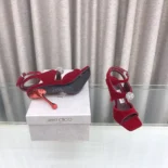 Jimmy Choo Women Orb 95 Ruby Red Velvet Sandals