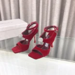Jimmy Choo Women Orb 95 Ruby Red Velvet Sandals