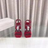 Jimmy Choo Women Orb 95 Ruby Red Velvet Sandals