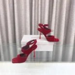 Jimmy Choo Women Orb 95 Ruby Red Velvet Sandals
