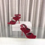 Jimmy Choo Women Orb 95 Ruby Red Velvet Sandals