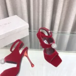 Jimmy Choo Women Orb 95 Ruby Red Velvet Sandals