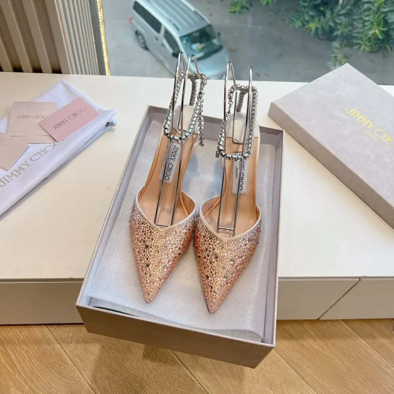 Jimmy Choo Women Saeda 100 Gold Satin Pumps with Crystals