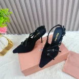 Miu Miu Women Fabric Slingbacks with Straps-Black 5I013E