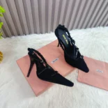 Miu Miu Women Fabric Slingbacks with Straps-Black 5I013E