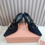 Miu Miu Women Fabric Slingbacks with Straps-Black 5I013E