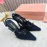 Miu Miu Women Fabric Slingbacks with Straps-Black 5I013E