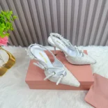 Miu Miu Women Fabric slingbacks with straps-White 5I013E