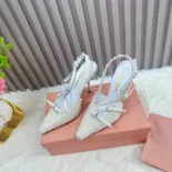 Miu Miu Women Fabric slingbacks with straps-White 5I013E