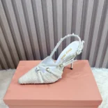 Miu Miu Women Fabric slingbacks with straps-White 5I013E