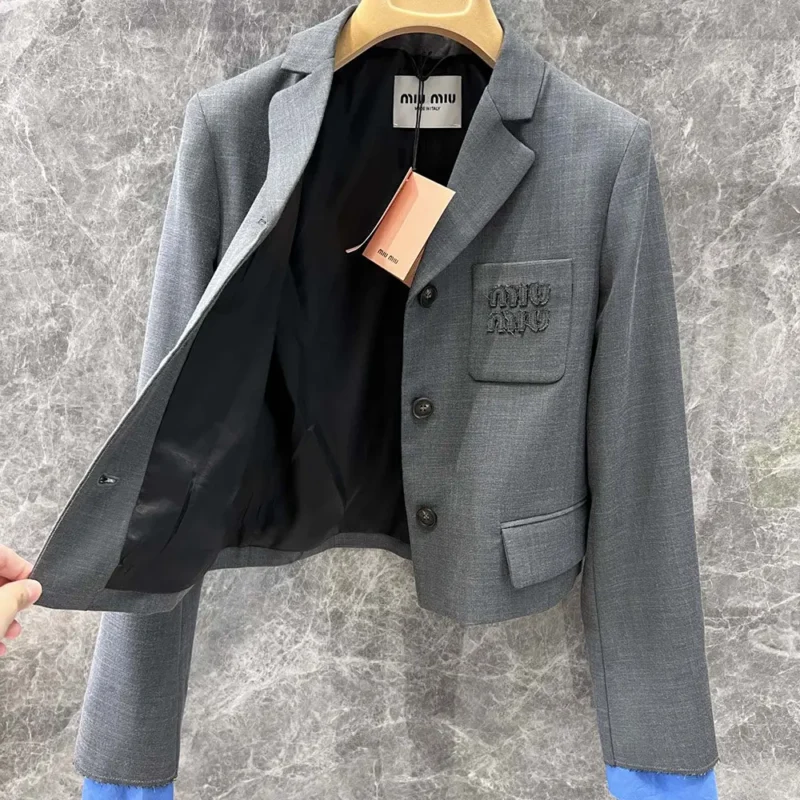 Miu Miu Women Single-breasted Cropped Gabardine Jacket MH1783