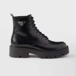 Prada Unisex Brushed Leather Combat Boots-Black 2TG242