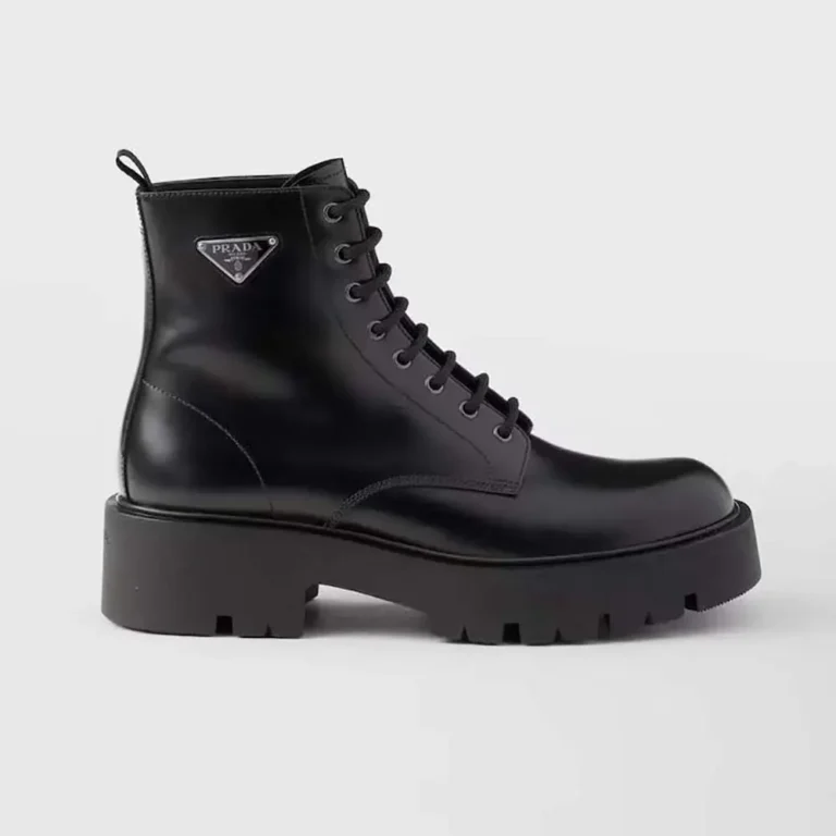 Prada Unisex Brushed Leather Combat Boots-Black 2TG242