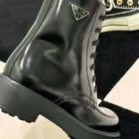 Prada Unisex Brushed Leather Combat Boots-Black 2TG242