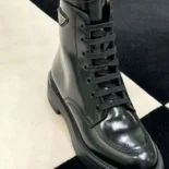 Prada Unisex Brushed Leather Combat Boots-Black 2TG242