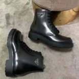 Prada Unisex Brushed Leather Combat Boots-Black 2TG242