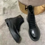 Prada Unisex Brushed Leather Combat Boots-Black 2TG242