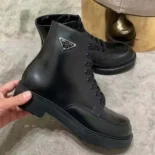 Prada Unisex Brushed Leather Combat Boots-Black 2TG242