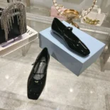 Prada Women Brushed leather Mary Jane ballerinas-Black 1F826N