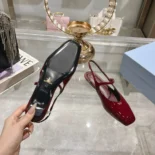 Prada Women Patent Leather Slingback Ballerinas-Red