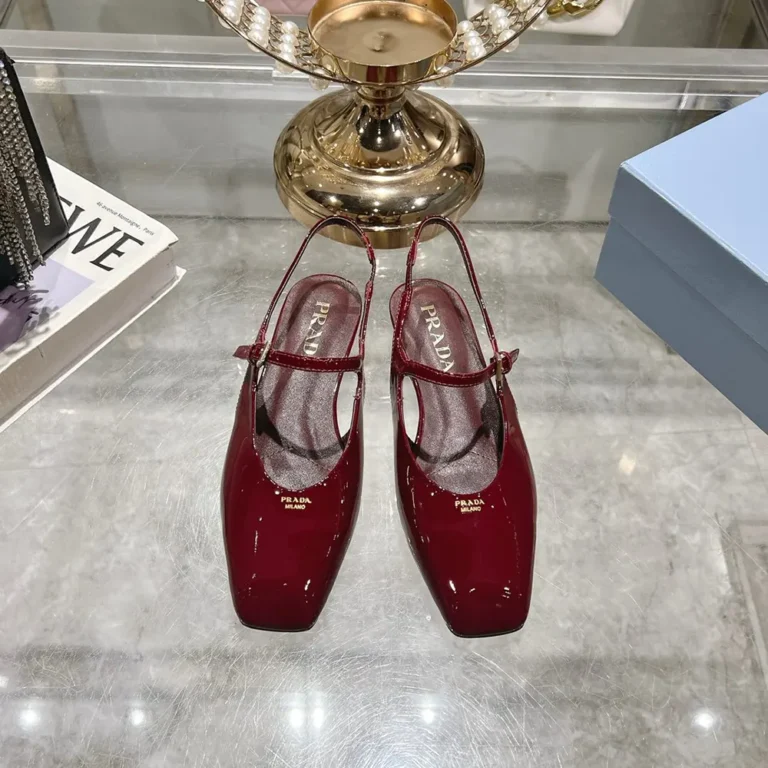 Prada Women Patent Leather Slingback Ballerinas-Red