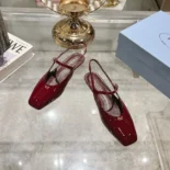 Prada Women Patent Leather Slingback Ballerinas-Red