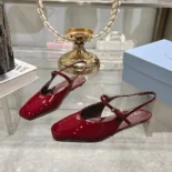 Prada Women Patent Leather Slingback Ballerinas-Red