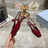 Prada Women Patent Leather Slingback Ballerinas-Red