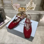 Prada Women Patent Leather Slingback Ballerinas-Red