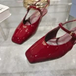 Prada Women Patent Leather Slingback Ballerinas-Red