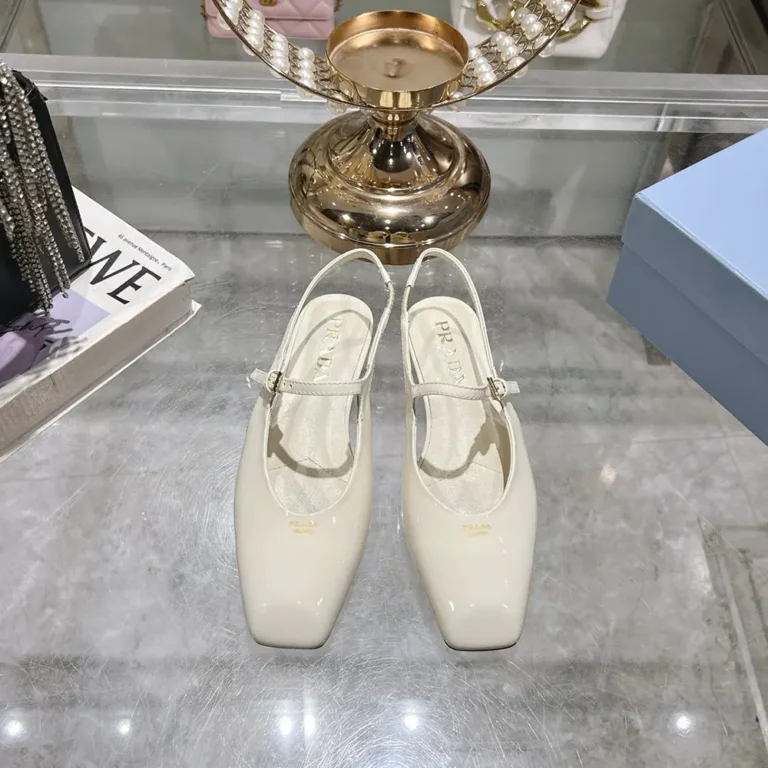 Prada Women Patent Leather Slingback Ballerinas-White