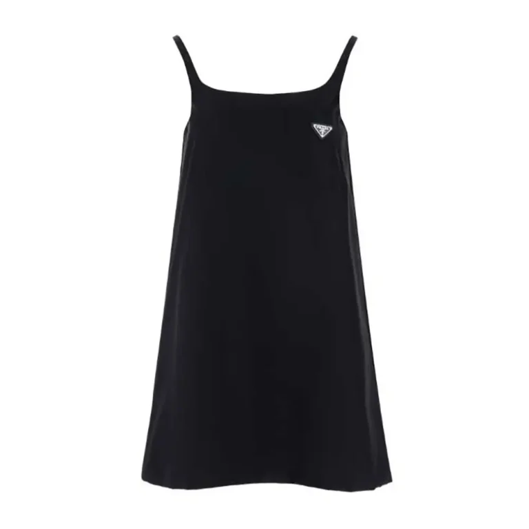 Prada Women Re-Nylon Mini-dress with Metal Triangle Logo-Black (
