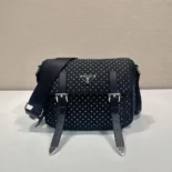 Prada Women Re-Nylon Shoulder Bag with Studs 1BD382