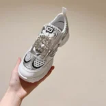Roger Vivier Women Viv’ Viv' on the Run Sneakers in Leather and Fabric-White