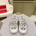 Roger Vivier Women Viv’ Viv' on the Run Sneakers in Leather and Fabric-White