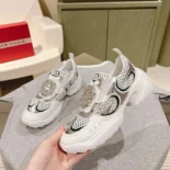 Roger Vivier Women Viv’ Viv' on the Run Sneakers in Leather and Fabric-White