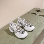Roger Vivier Women Viv’ Viv' on the Run Sneakers in Leather and Fabric-White