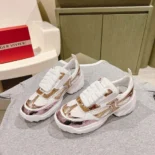 Roger Vivier Women Viv' on the Run Sneakers in Leather and Fabric-Pink