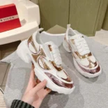 Roger Vivier Women Viv' on the Run Sneakers in Leather and Fabric-Pink