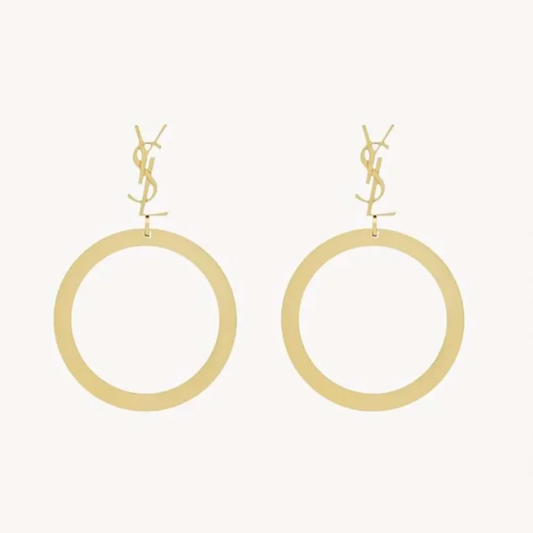 Saint Laurent YSL Women Cassandre Pendant Hoop Earrings in Metal