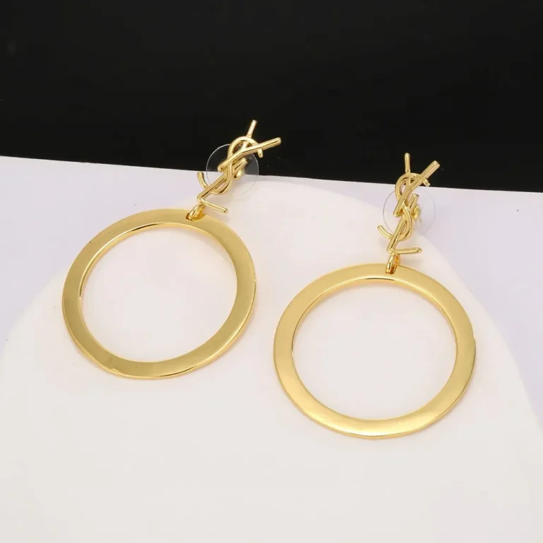 Saint Laurent YSL Women Cassandre Pendant Hoop Earrings in Metal
