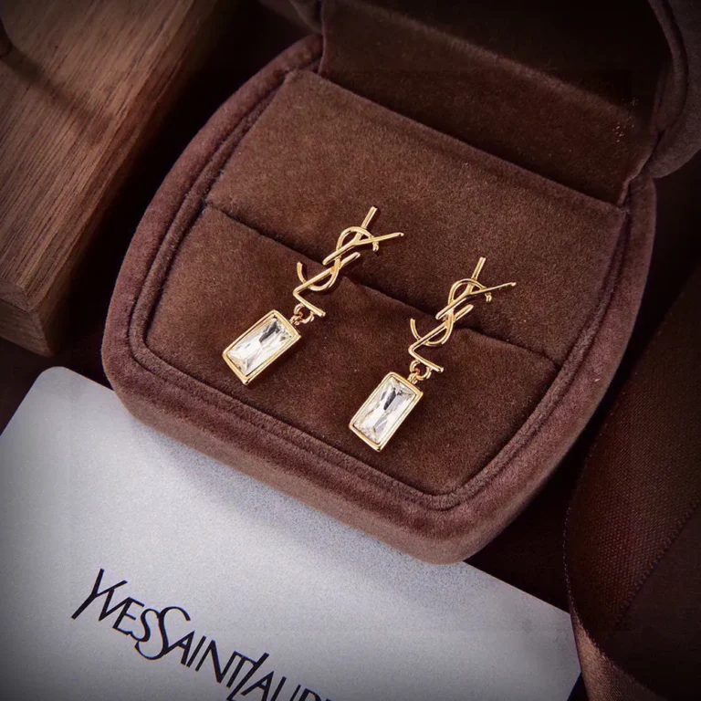 Saint Laurent YSL Women Cassandre Single Earring in Metal and Rhinestones