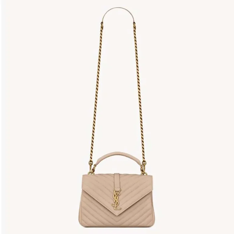 Saint Laurent YSL Women College Medium in Quilted Leather-Beige